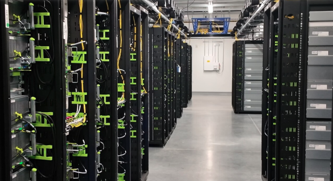 data center racks inside of a data center facility